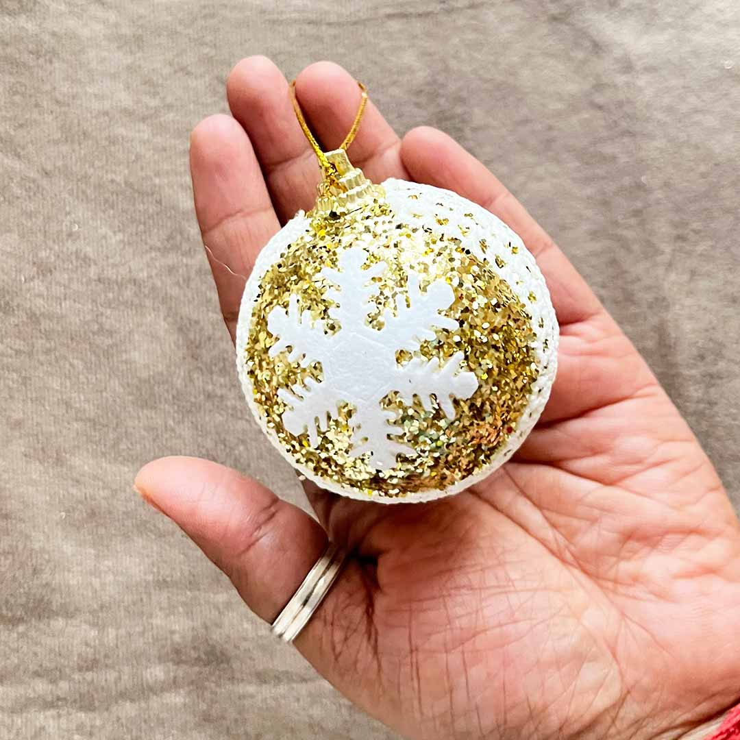 Golden & White Color Christmas Bauble Pack Of 6