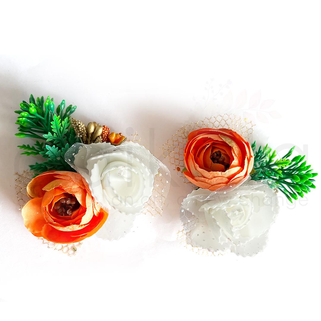 Orange Color Peonies & White Foam Flower Bunch Pack Of 4