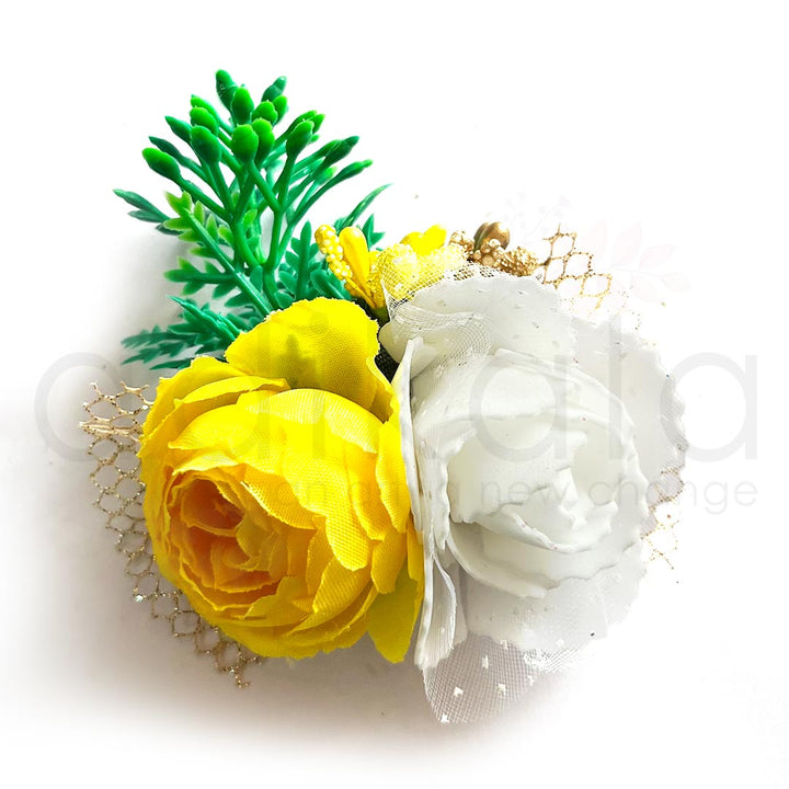 Yellow Color Peonies & White Foam Flower Bunch Pack Of 4