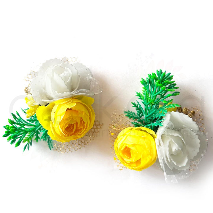 Yellow Color Peonies & White Foam Flower Bunch Pack Of 4