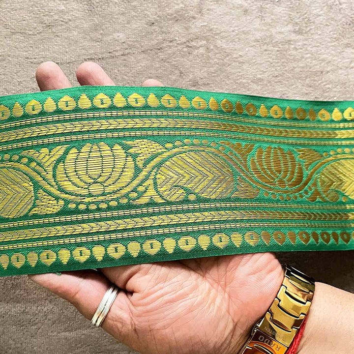 Green & Golden Zari Color Weaving Border- 3INCH - ( 5mtr )