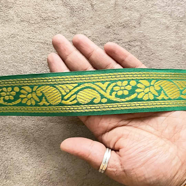 Golden Zari & Green Color Weaving Border (1.5 INCH)- ( 5 mtr )