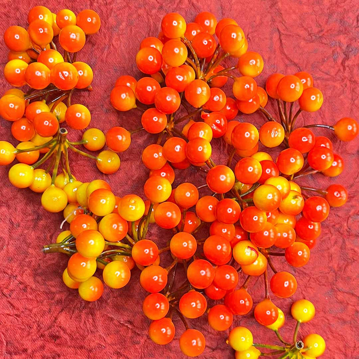 Christmas Orange Color Round Shape Berries Filler Bunch Set Of 5