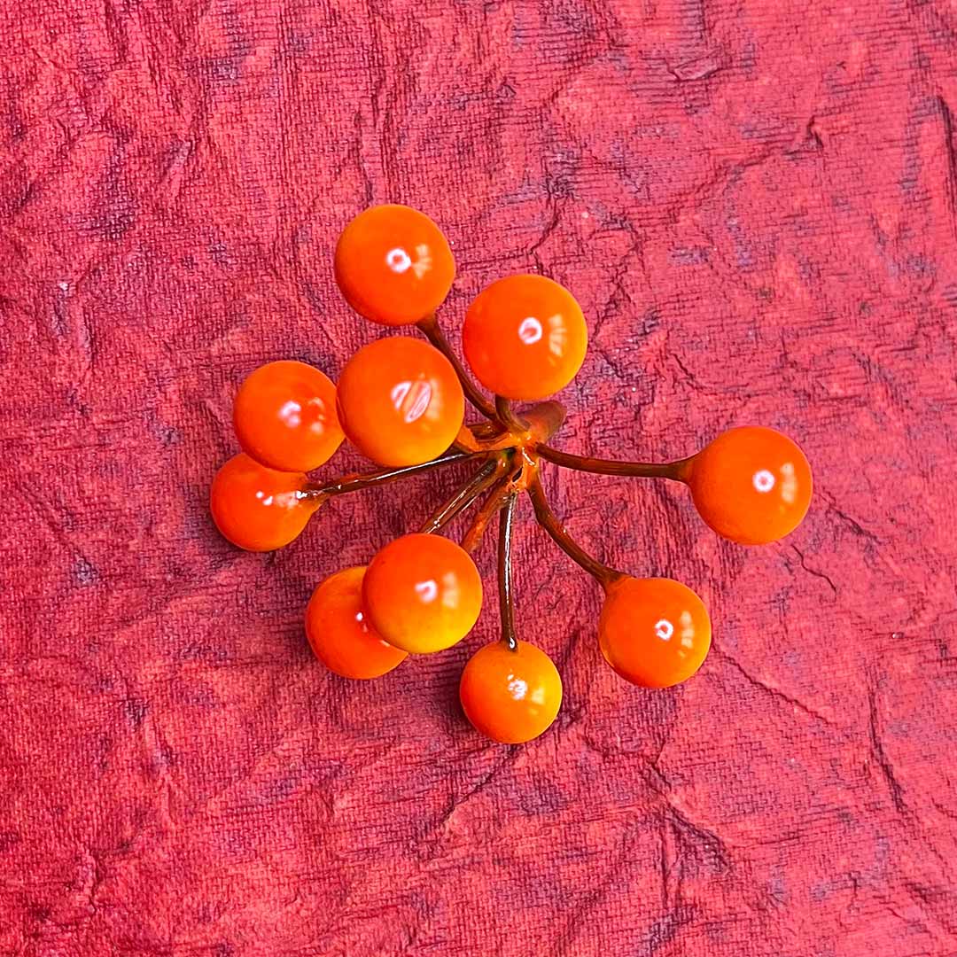 Christmas Orange Color Round Shape Berries Filler Bunch Set Of 5