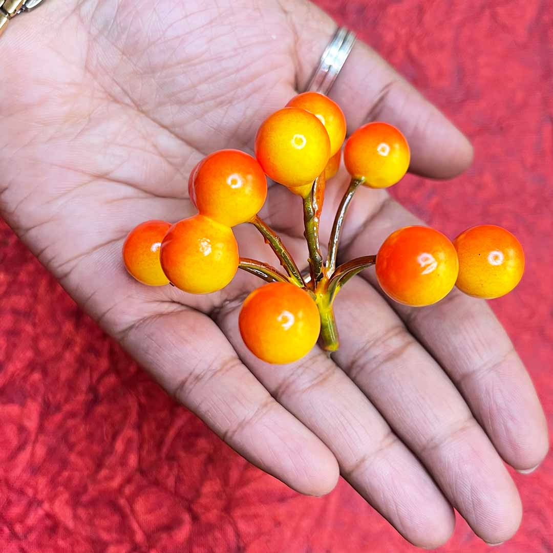 Christmas Orange Color Round Shape Berries Filler Bunch Set Of 5