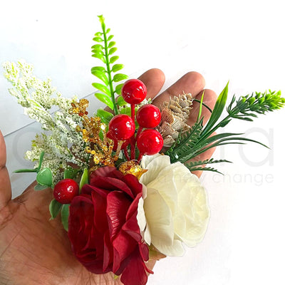 Maroon & White Rose Flowers Bunch For Festive, Christmas Decoration & Wedding Set of 2