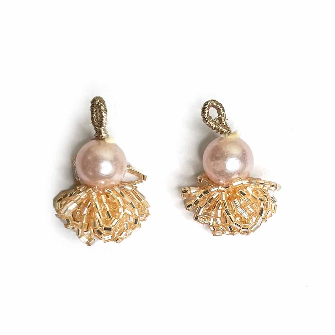 Light Peach Big Bead With Katdana Ruffled Tassels Pack Of 2