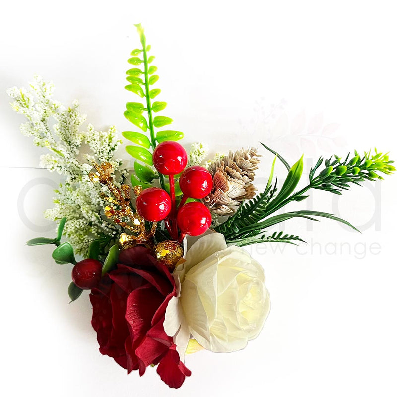 Maroon & White Rose Flowers Bunch For Festive, Christmas Decoration & Wedding Set of 2