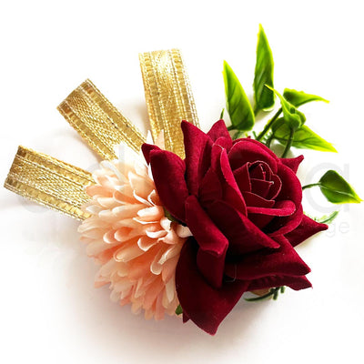 Maroon Rose & Carnation Flowers Bunch For Festive Decoration & Wedding Set of 2