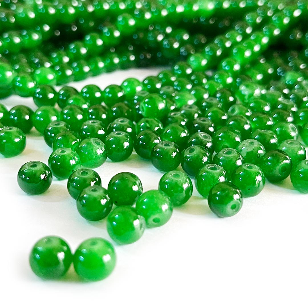 Green Color Glass Beads For Jewelry & Bracelet Making 10 mm