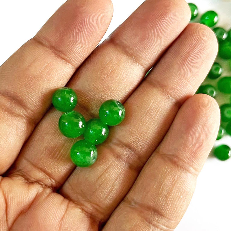 Green Color Glass Beads For Jewelry & Bracelet Making 10 mm