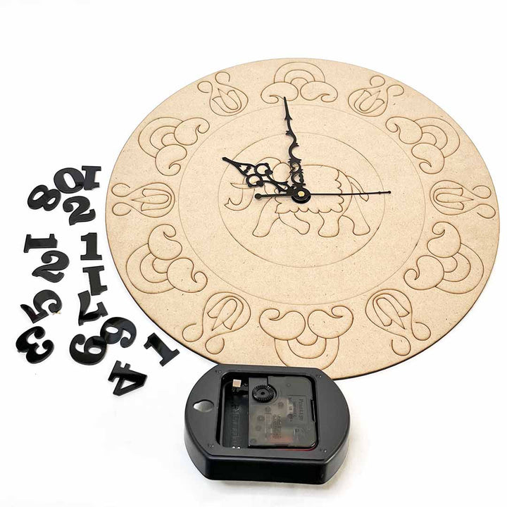 12 Inches Mandala Elephant Engraved Clock Set Design 9