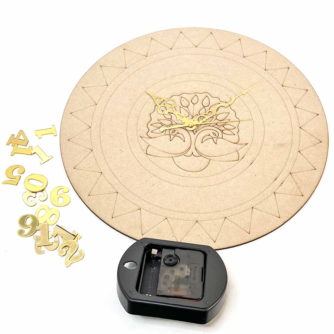 12 Inches Mandala Peacock Engraved Clock Set Design 11