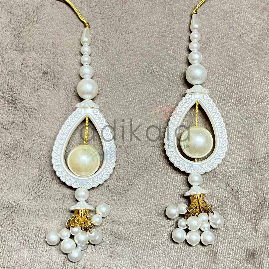 White Color Drop Shape Bead Latkan Hanging Set Of 2