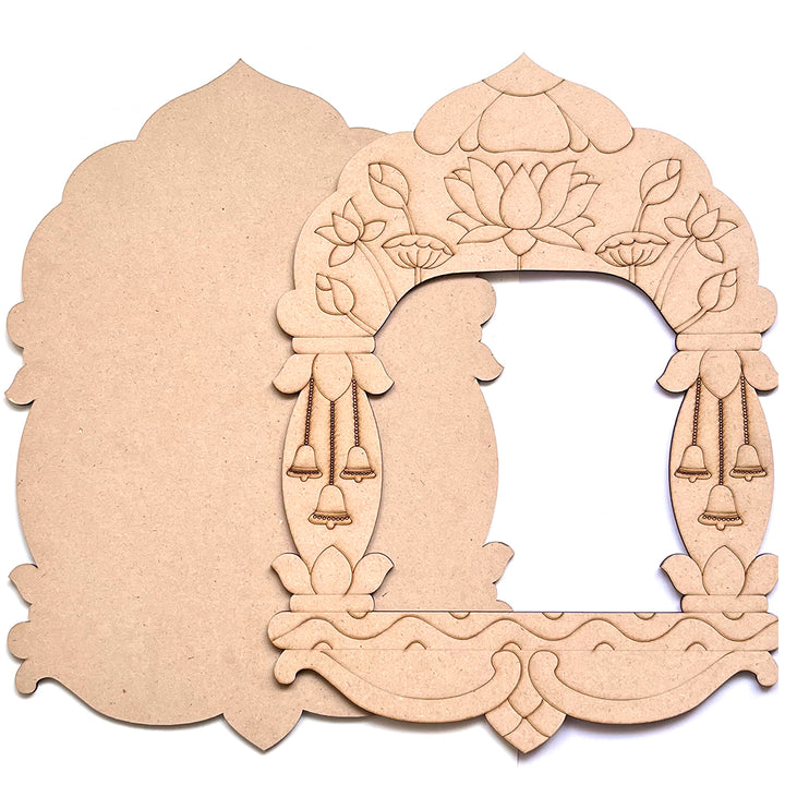 Pre-marked Lotus & Bells Jharokha Mdf Cutout for DIY Art And Craft, Wall Hanging Decorations, Festival Gift, Wedding Design No.11