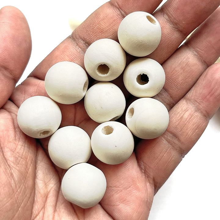 White colored Wooden Beads Big Size 20 mm for Braclet, Jewelery, Bag Making DIY Art & Craft