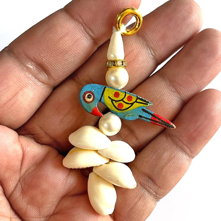 Kaudi Shells With Parrot Latkan Tassels Set Of 10 For Saree Pallu, Dupatta, Blouse, Dress DIY, Bags, Art & Craft