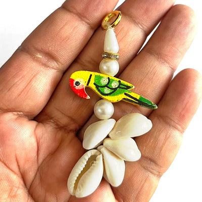 Kaudi Shells With Parrot Latkan Tassels Set Of 10 For Saree Pallu, Dupatta, Blouse, Dress DIY, Bags, Art & Craft