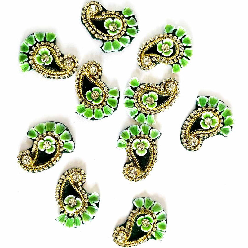 Green Color Pazily With Floral Design Booti Pack Of 10