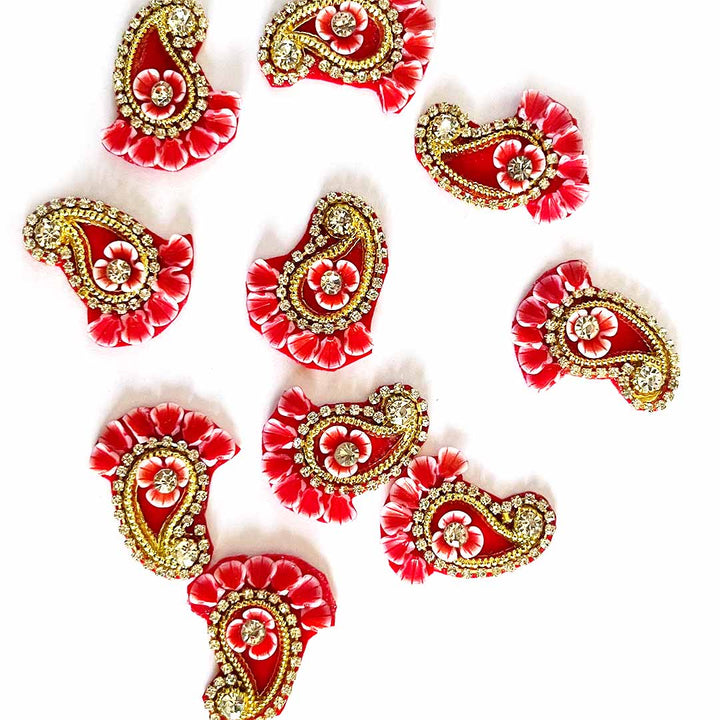 Red Color Pazily With Floral Design Booti Pack Of 10