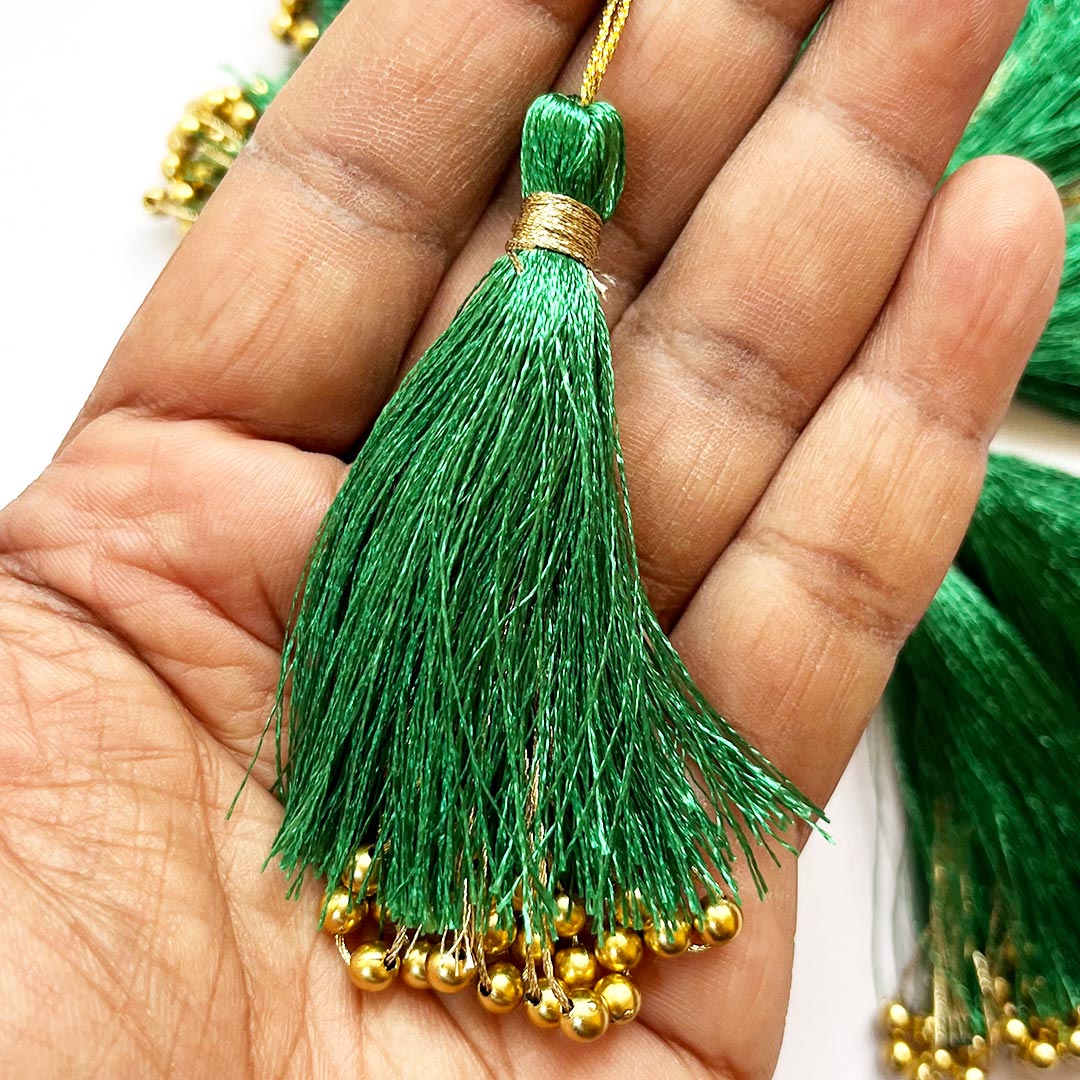 Fancy Silk Tassels with Zari Bead Thread Latkan for Perfect Embellishments for Suit, Kurti, Gown, Saree, Blouse, Dupatta, Lehenga & Jewelry, DIY Art & Craft 10CM Pack of 10