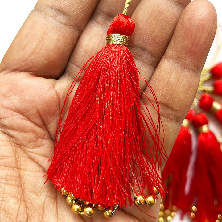 Fancy Silk Tassels with Zari Bead Thread Latkan for Perfect Embellishments for Suit, Kurti, Gown, Saree, Blouse, Dupatta, Lehenga & Jewelry, DIY Art & Craft 10CM Pack of 10