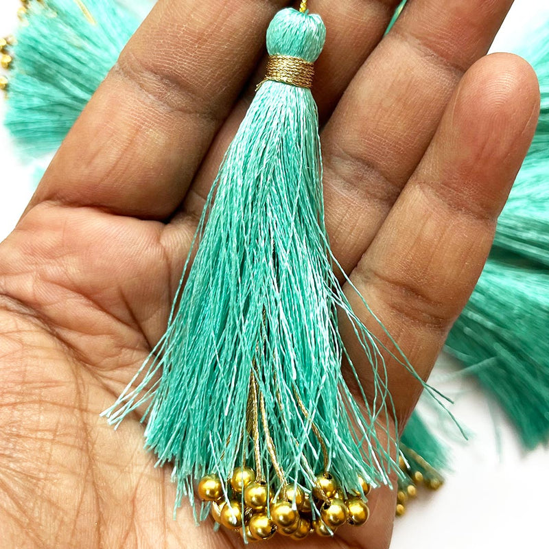 Fancy Silk Tassels with Zari Bead Thread Latkan for Perfect Embellishments for Suit, Kurti, Gown, Saree, Blouse, Dupatta, Lehenga & Jewelry, DIY Art & Craft 10CM Pack of 10