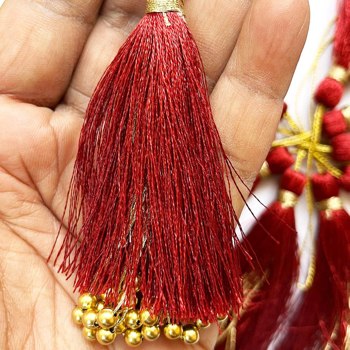 Fancy Silk Tassels with Zari Bead Thread Latkan for Perfect Embellishments for Suit, Kurti, Gown, Saree, Blouse, Dupatta, Lehenga & Jewelry, DIY Art & Craft 10CM Pack of 10