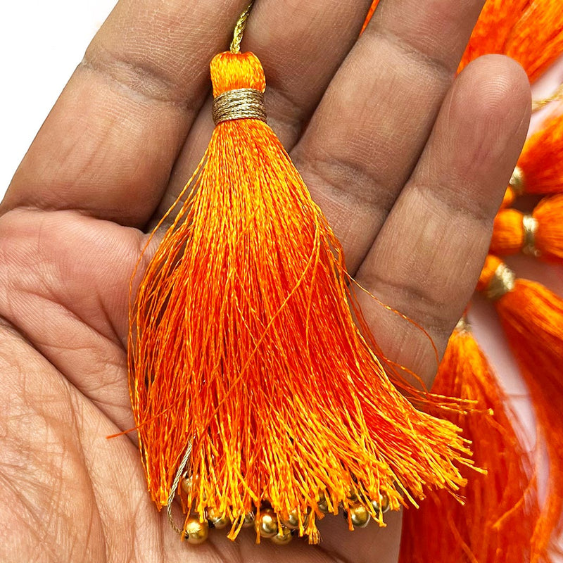 Fancy Silk Tassels with Zari Bead Thread Latkan for Perfect Embellishments for Suit, Kurti, Gown, Saree, Blouse, Dupatta, Lehenga & Jewelry, DIY Art & Craft 10CM Pack of 10