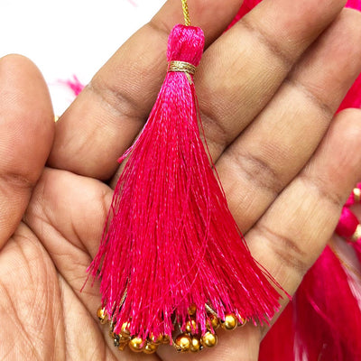 Fancy Silk Tassels with Zari Bead Thread Latkan for Perfect Embellishments for Suit, Kurti, Gown, Saree, Blouse, Dupatta, Lehenga & Jewelry, DIY Art & Craft 10CM Pack of 10