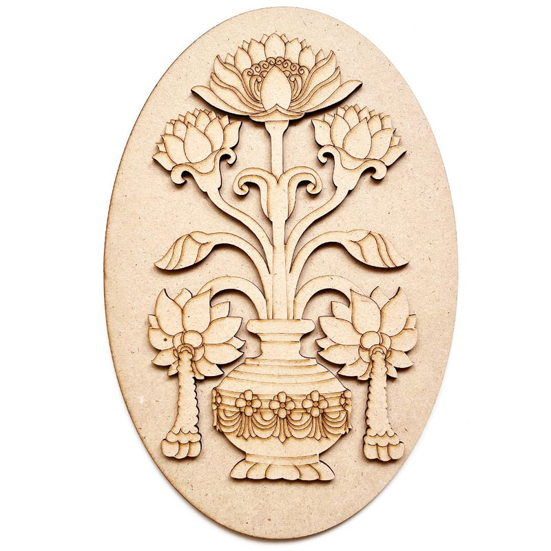 Rajwadi Floral & Vase Motif Pre Marked Cutout With Oval Base Design_4 for wall decoration, Painting, DIY Art & Craft