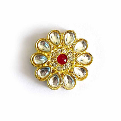 Red & White Flower Shape Kundan Connector Pack Of 6