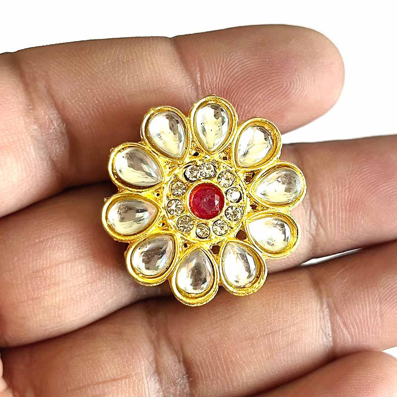 Red & White Flower Shape Kundan Connector Pack Of 6