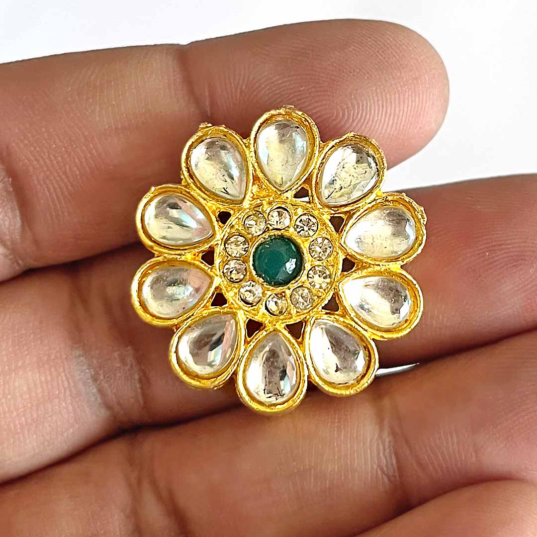 Green & White Flower Shape Kundan Connector Pack Of 6