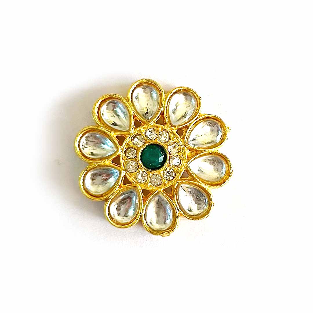 Green & White Flower Shape Kundan Connector Pack Of 6