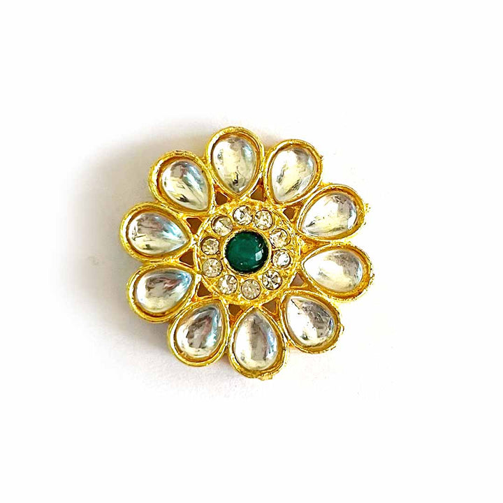 Green & White Flower Shape Kundan Connector Pack Of 6