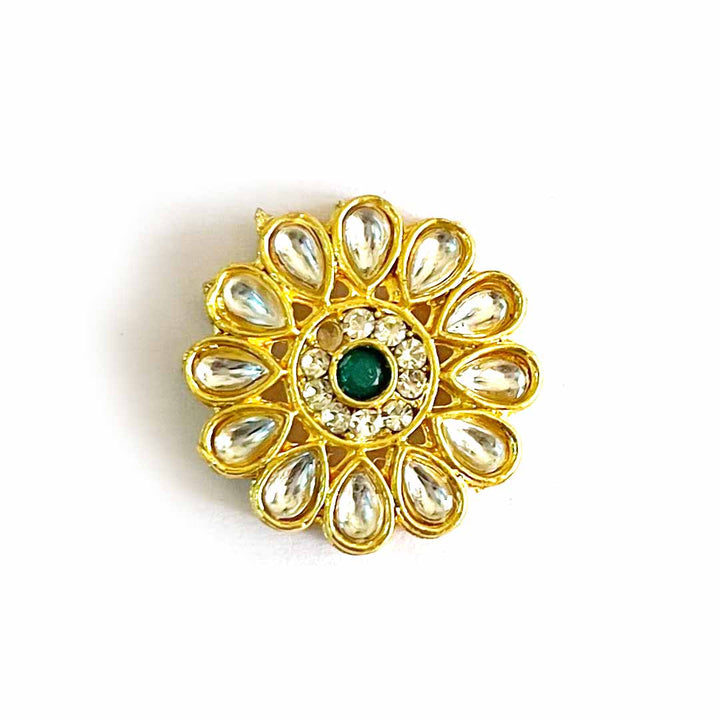 White & Green Round Shape Small Size Kundan Connector Pack Of 6