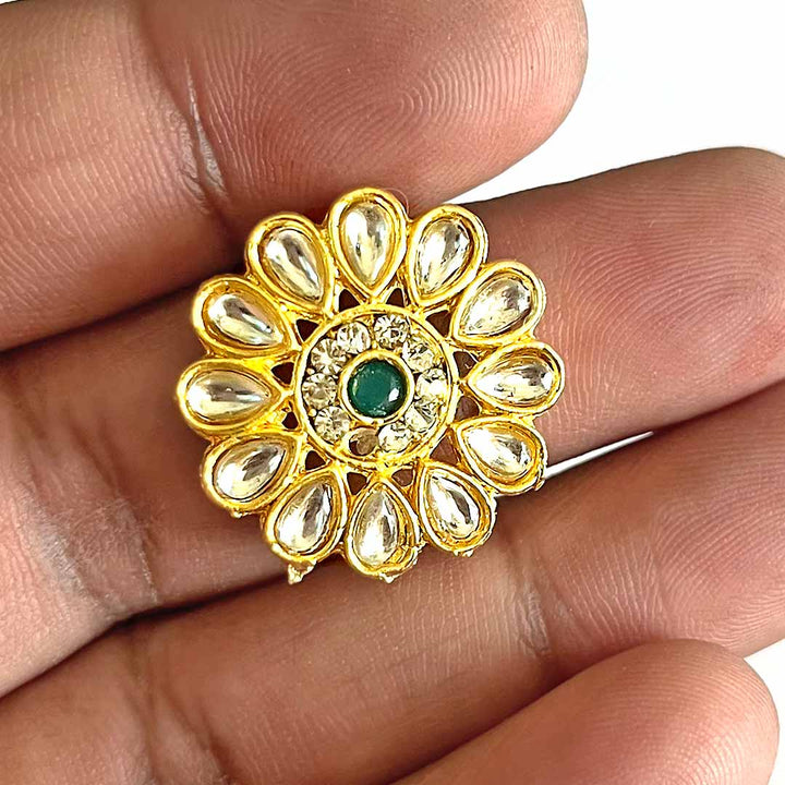 White & Green Round Shape Small Size Kundan Connector Pack Of 6