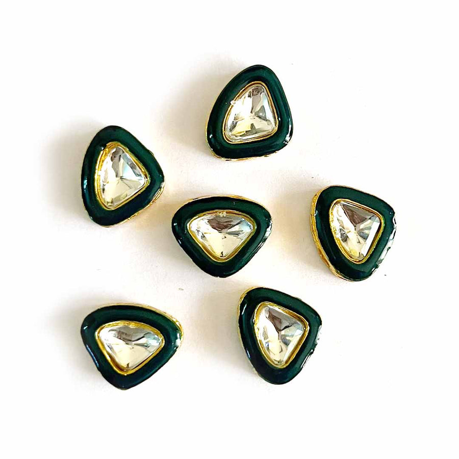 Dark Green Color Connector | Triangle Shape Connector Pack of 10 | Meenakari Work connector | Jarkan Connecter | jarkan Shape | Fancy Button | Craft making Item | Flower Shape fancy Button | Amazing Art | Craft Decoration | Golden Kundan | Adikla Craft store | Craft Shop Near Me