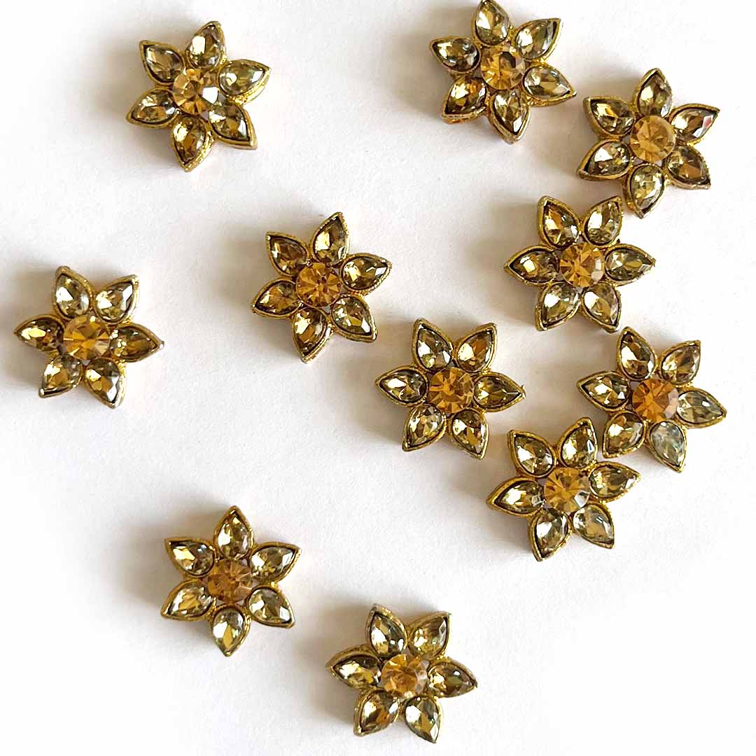 Golden Color Flower Shape Kundan | Jarkan Connecter | jarkan Shape | Fancy Button | Craft making Item | Flower Shape fancy Button | Amazing Art | Craft Decoration | Golden Kundan | Adikla Craft store | Craft Shop Near Me