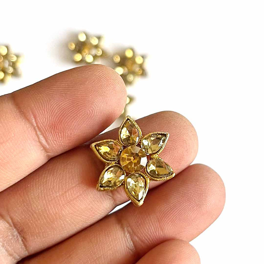 Golden Color Flower Shape Kundan | Jarkan Connecter | jarkan Shape | Fancy Button | Craft making Item | Flower Shape fancy Button | Amazing Art | Craft Decoration | Golden Kundan | Adikla  Craft store | Craft Shop Near Me 