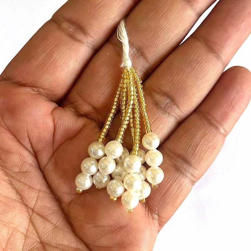 Golden Cutdana Beads Latkan with Pearl Bunch Pack of 10 (6 Latkans per Set) Tassels for Saree, Blouse, Dupatta, Toran, Home Decoration, DIY Art & Crafts