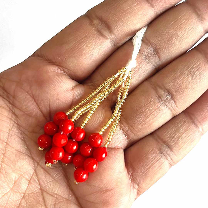 Golden Cutdana Beads Latkan with Pearl Bunch Pack of 10 (6 Latkans per Set) Tassels for Saree, Blouse, Dupatta, Toran, Home Decoration, DIY Art & Crafts