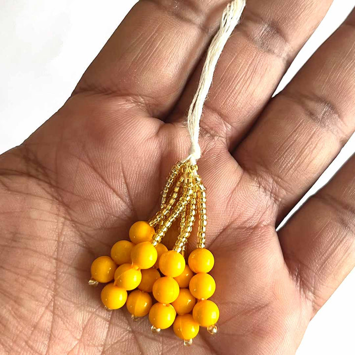 Golden Cutdana Beads Latkan with Pearl Bunch Pack of 10 (6 Latkans per Set) Tassels for Saree, Blouse, Dupatta, Toran, Home Decoration, DIY Art & Crafts