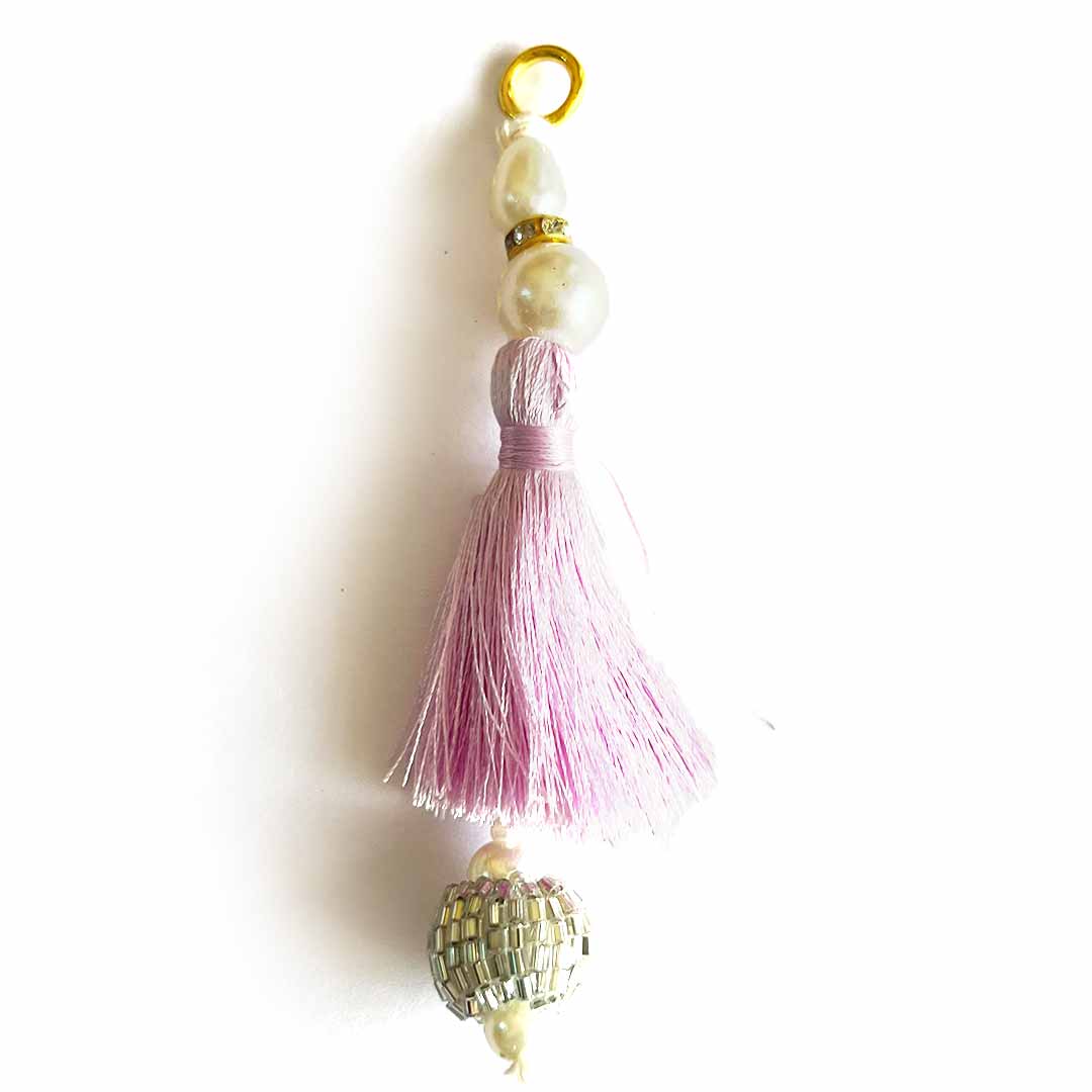 Light Purple Color Thread Cutdana Tassels With Beads Set Of 2