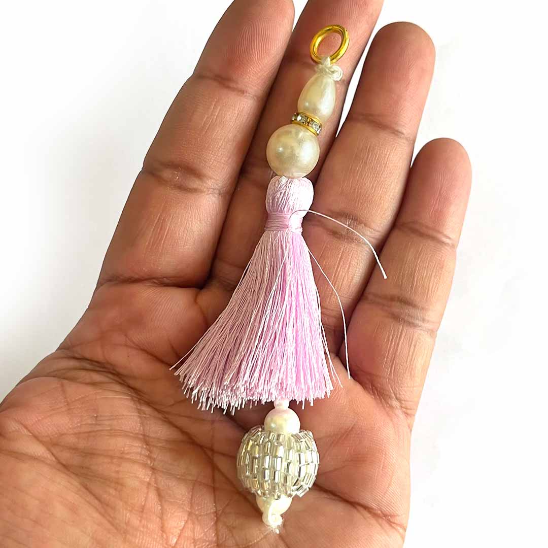 Light Purple Color Thread Cutdana Tassels With Beads Set Of 2