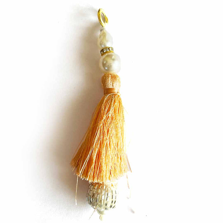 Peach Color Thread Cutdana Tassels With Beads Set Of 2