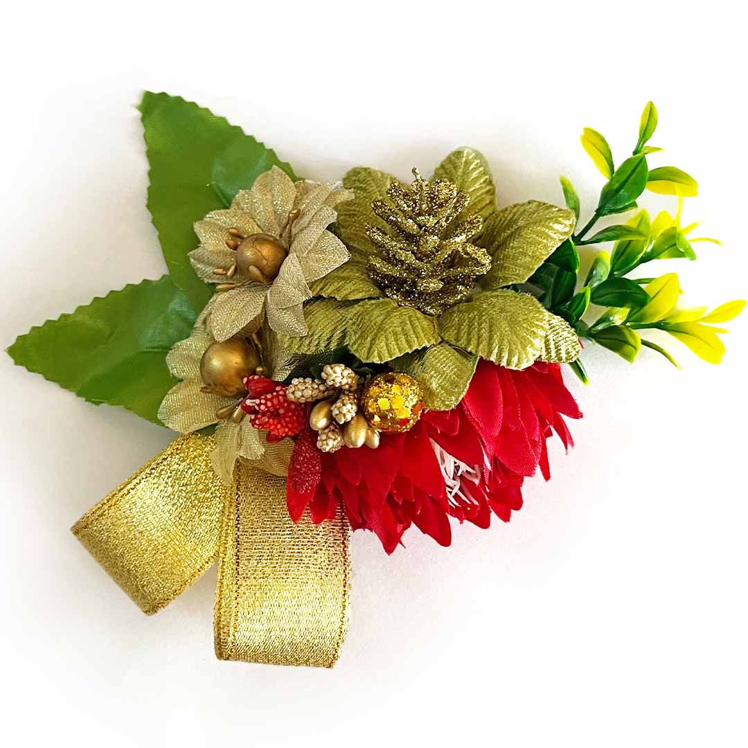 Red & Golden Color Artificial Flower Bunch Set of 2