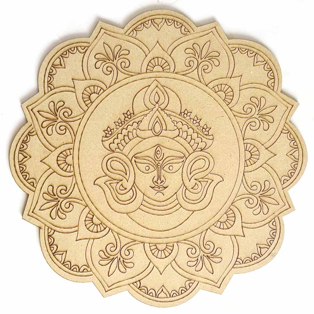 Maa Durga flower shape Design MDF Engraved Base