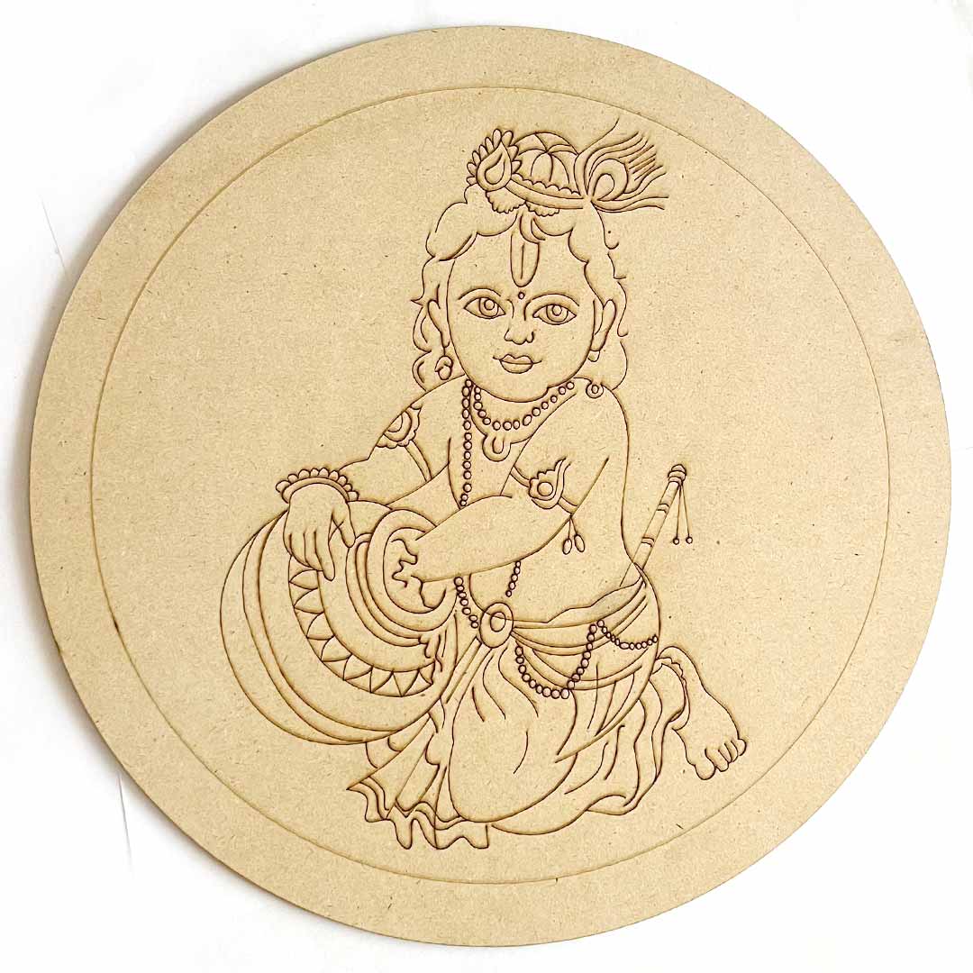 Lord Krishna Design MDF Engraved Base Design 1